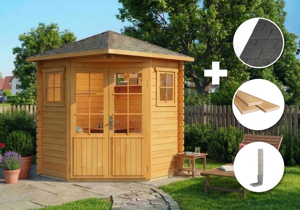 ECO Set - 5-Eck Gartenhaus Sunny A - imprägniert