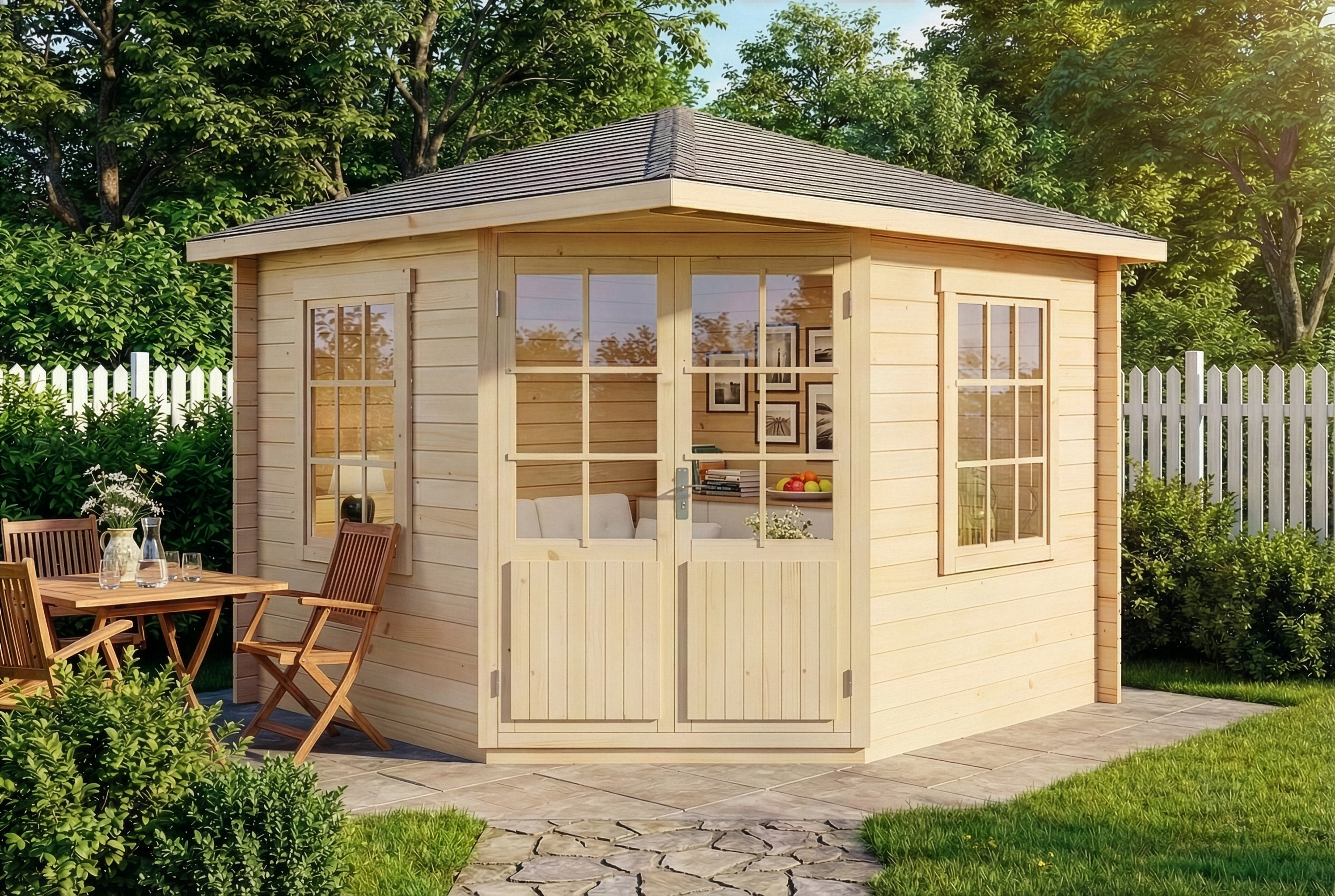 5-Eck Gartenhaus Monica | 3x3m | Rabatt:15% 5-Eck Gartenhaus Monica | 3x3m | Rabatt:15%