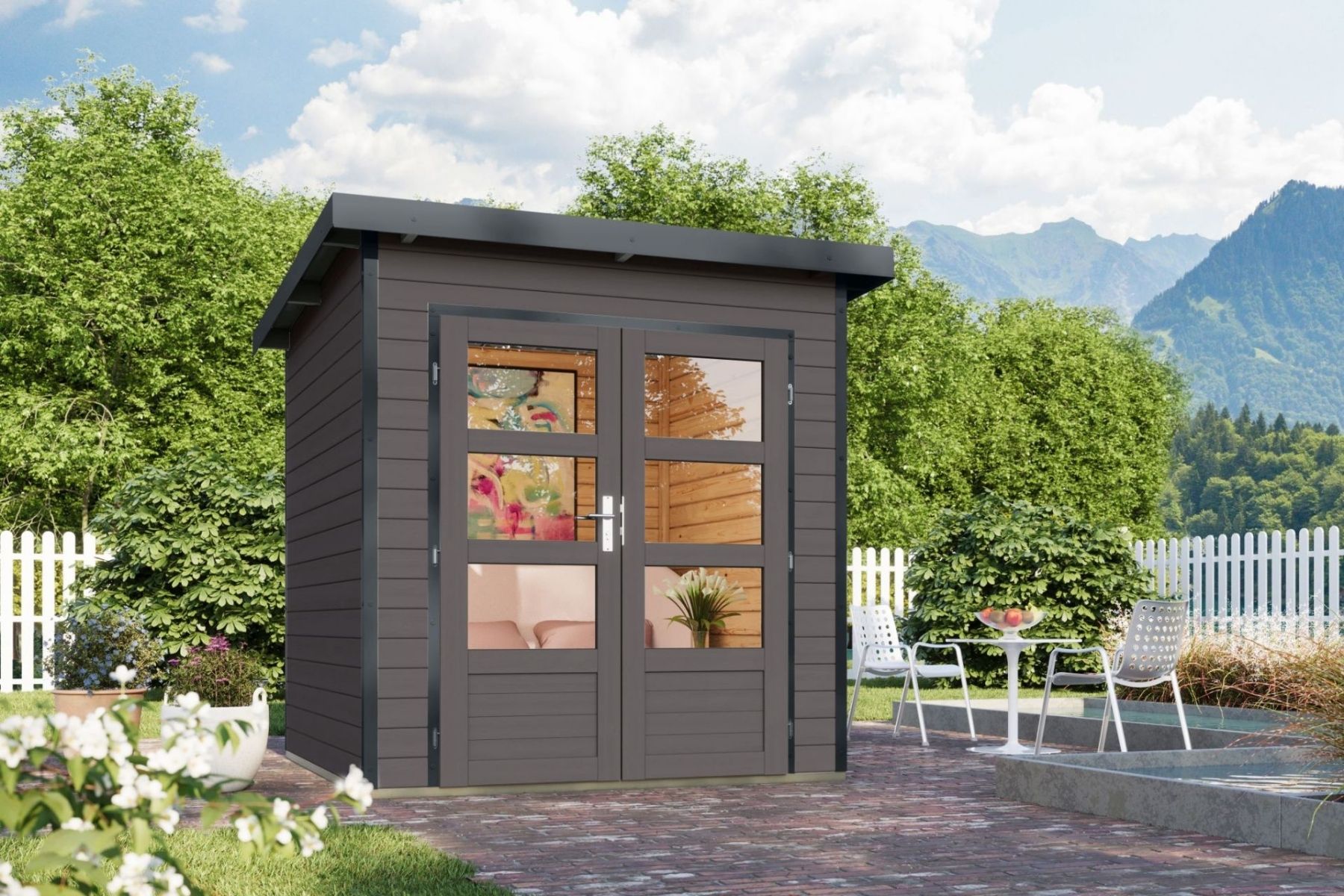 Karibu Holz/Metall Gartenhaus Pleione 4,2 m² Grau/Anthrazit