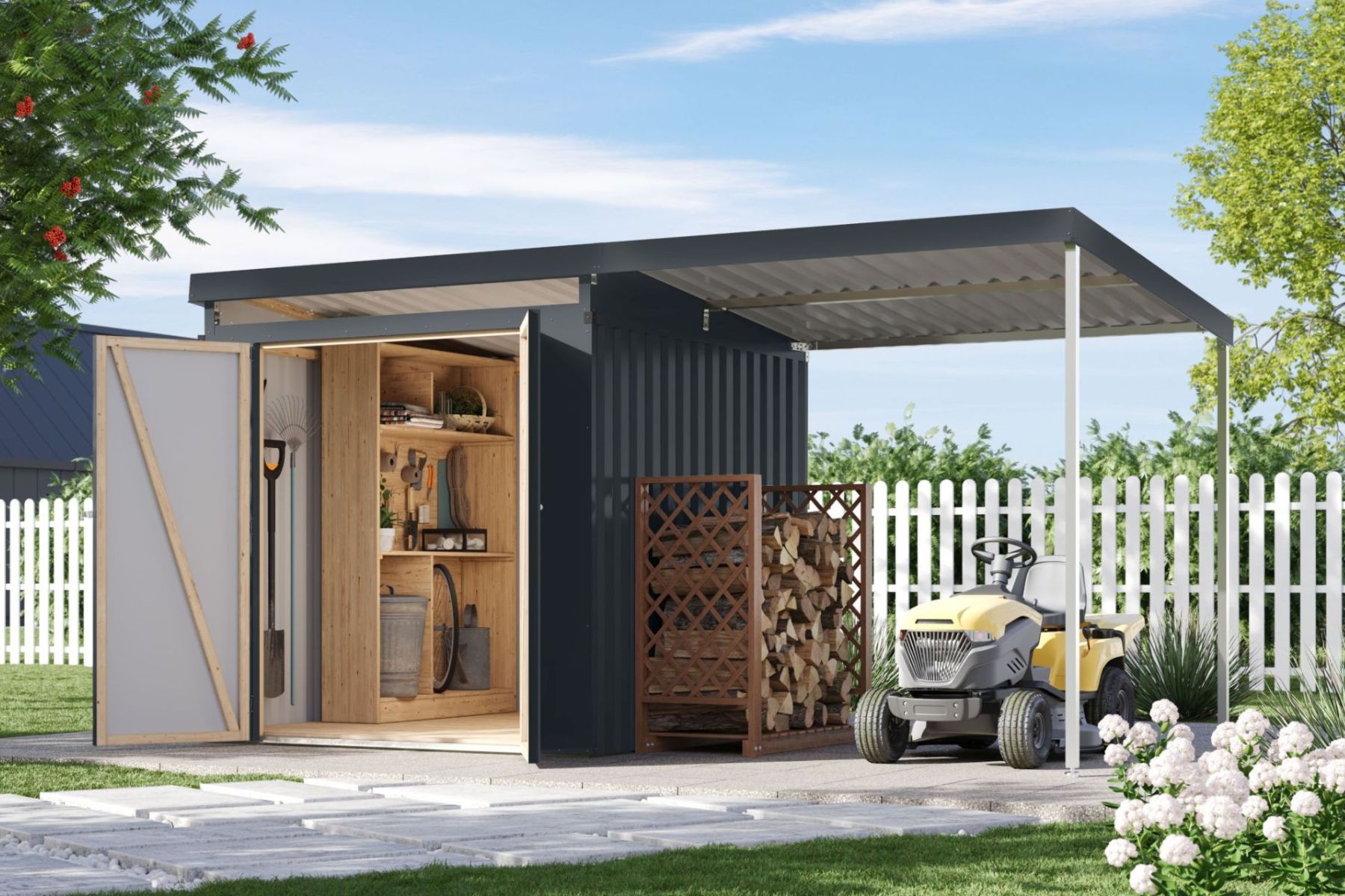 Karibu Metall Gartenhaus Iris 4,2 m² mit Anbau