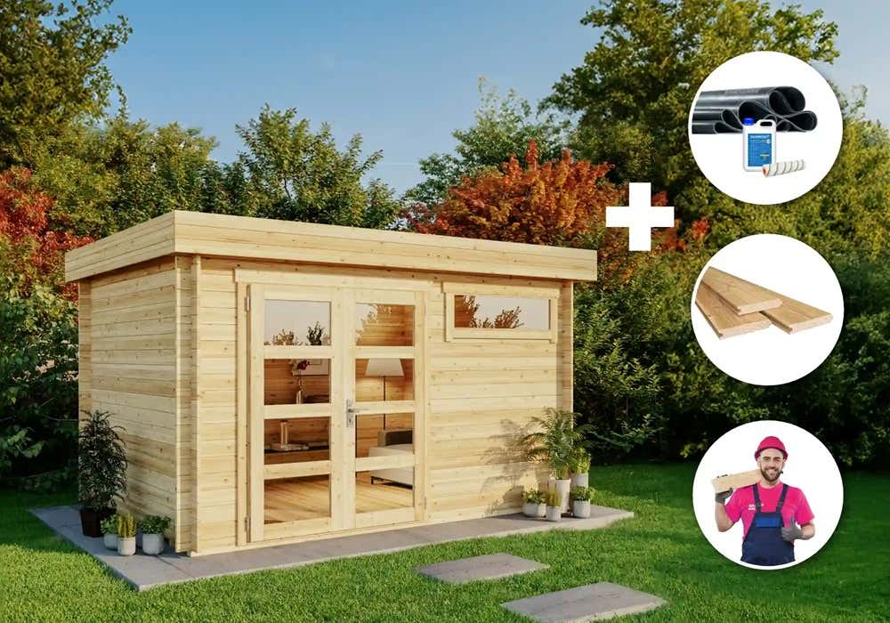Premium Set Gartenhaus Leandro 9m² Flachdach inkl. Montage|4x3m|Rabatt:10% Premium Set Gartenhaus Leandro 9m² Flachdach inkl. Montage|4x3m|Rabatt:10%