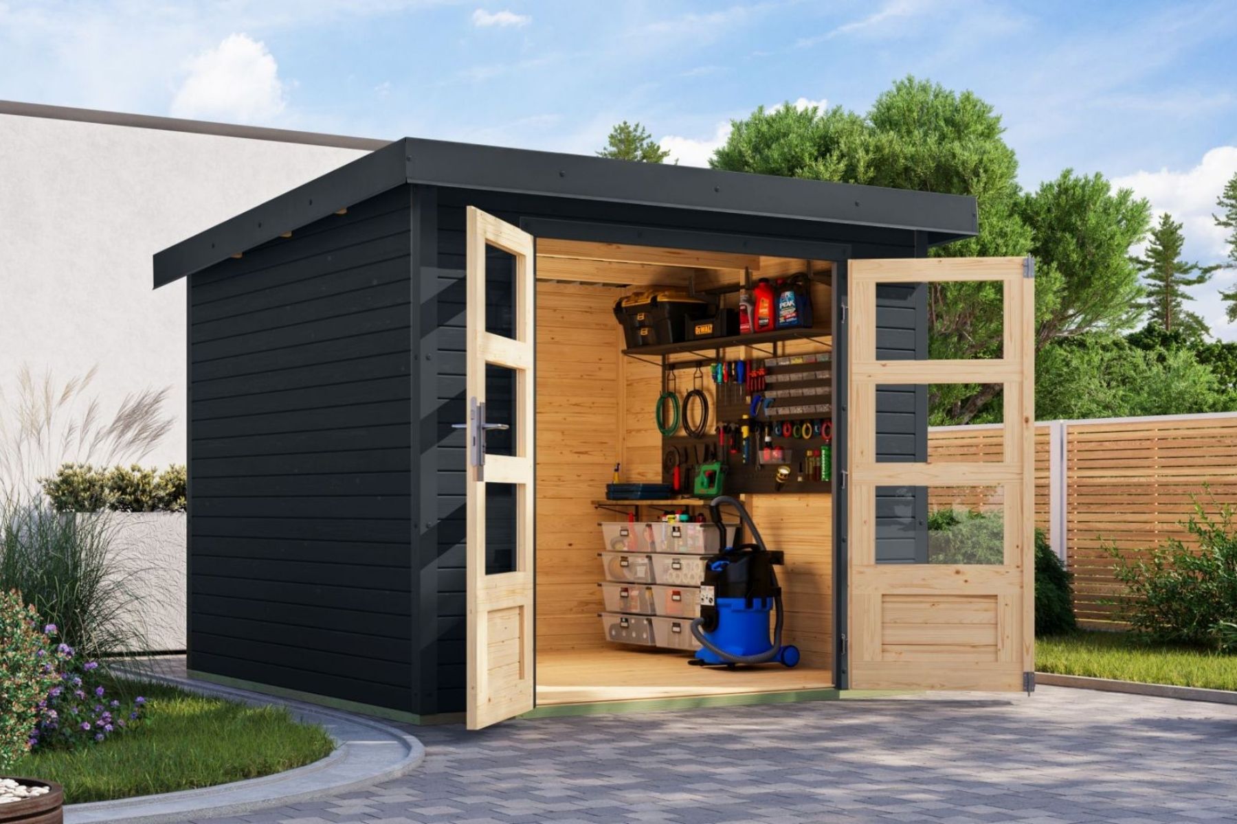 Karibu Holz/Metall Gartenhaus Kalypso 5,9 m² Anthrazit/Anthrazit