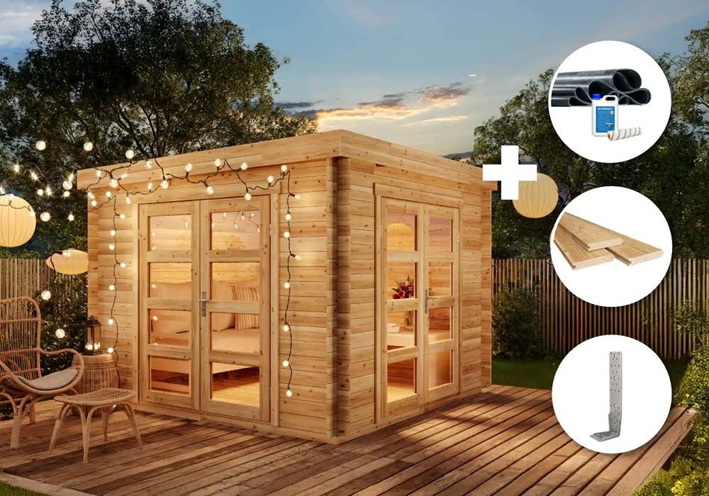 35 % Discount! ECO Set – Gartenhaus Paloma Beach 9m² 35 % Discount! ECO Set – Gartenhaus Paloma Beach 9m²