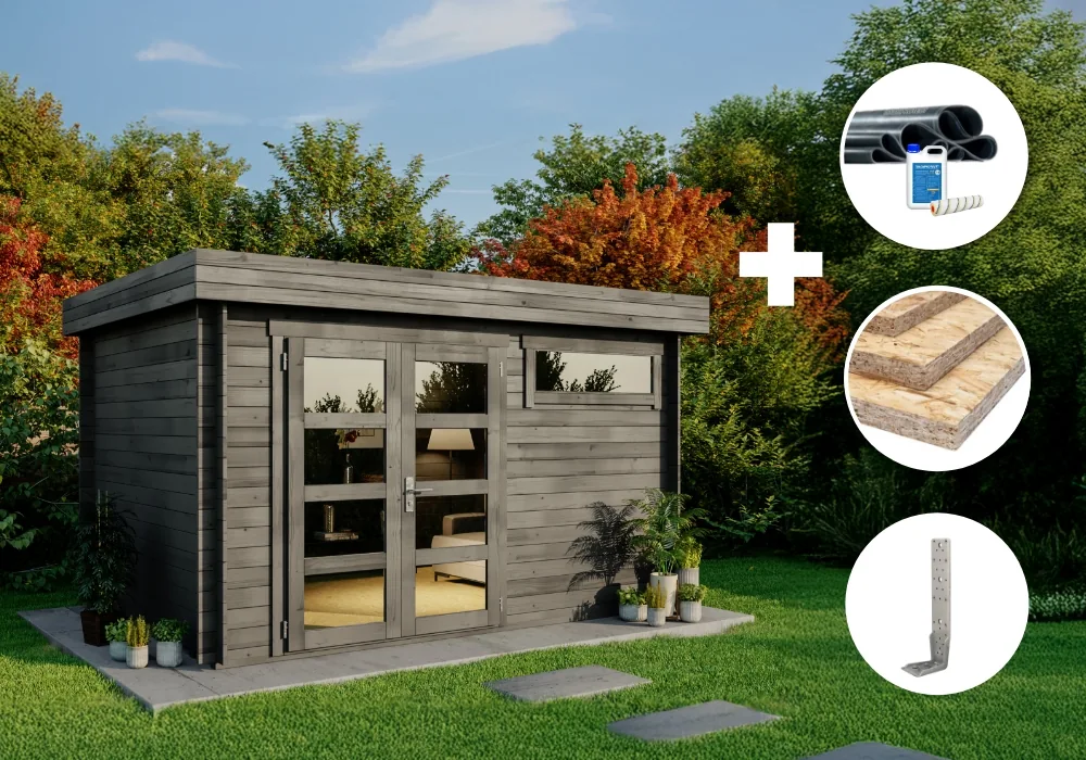 10 % Discount! ECO Set – Gartenhaus Leandro – 28 – grau 12m² 10 % Discount! ECO Set – Gartenhaus Leandro – 28 – grau 12m²