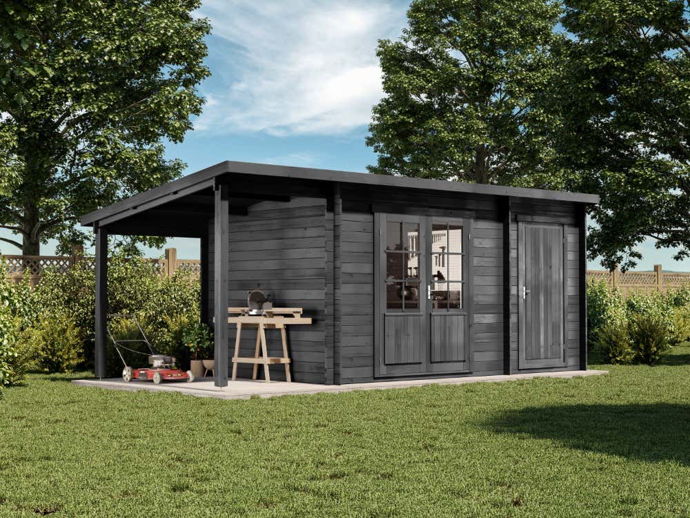 Pultdach Gartenhaus Maria mit Anbau & Schleppdach|5x3m Pultdach Gartenhaus Maria mit Anbau & Schleppdach|5x3m