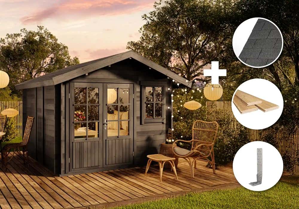 35 % Discount! ECO Set – Gartenhaus Palermo – grau 9m² 35 % Discount! ECO Set – Gartenhaus Palermo – grau 9m²