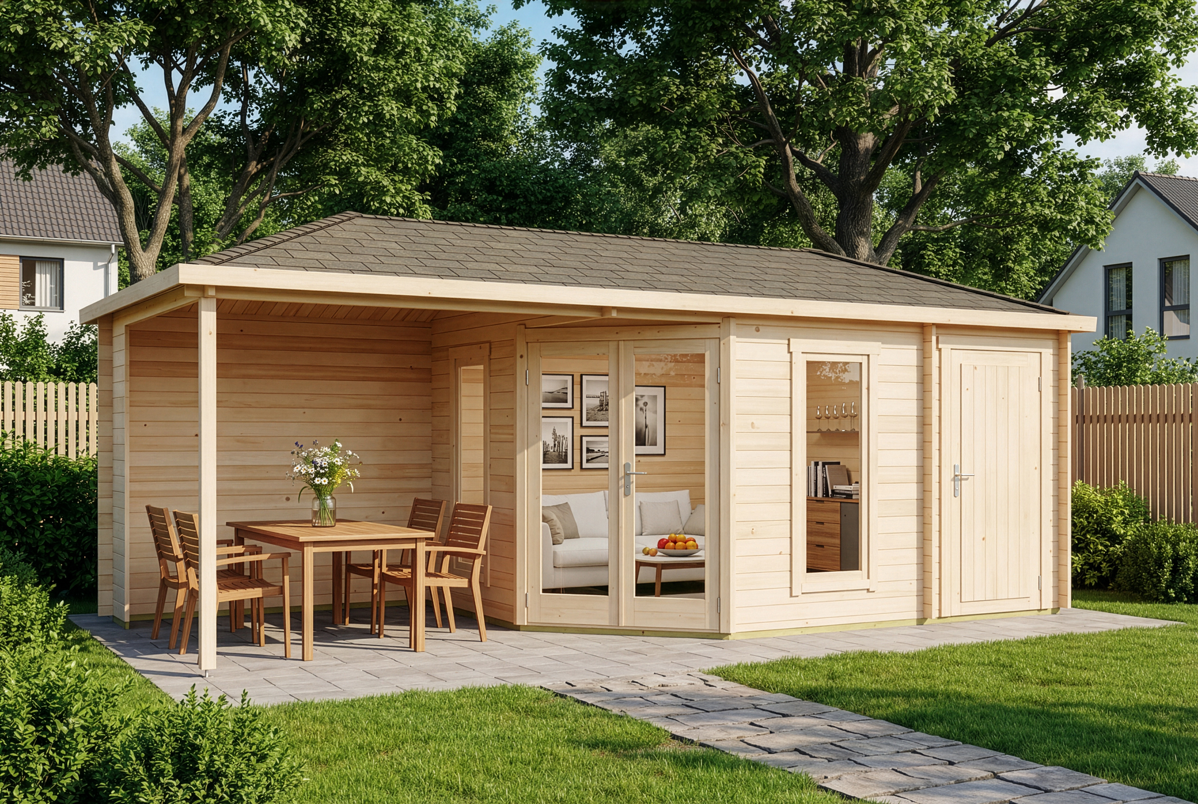 5-Eck Gartenhaus Liwa mit Anbau