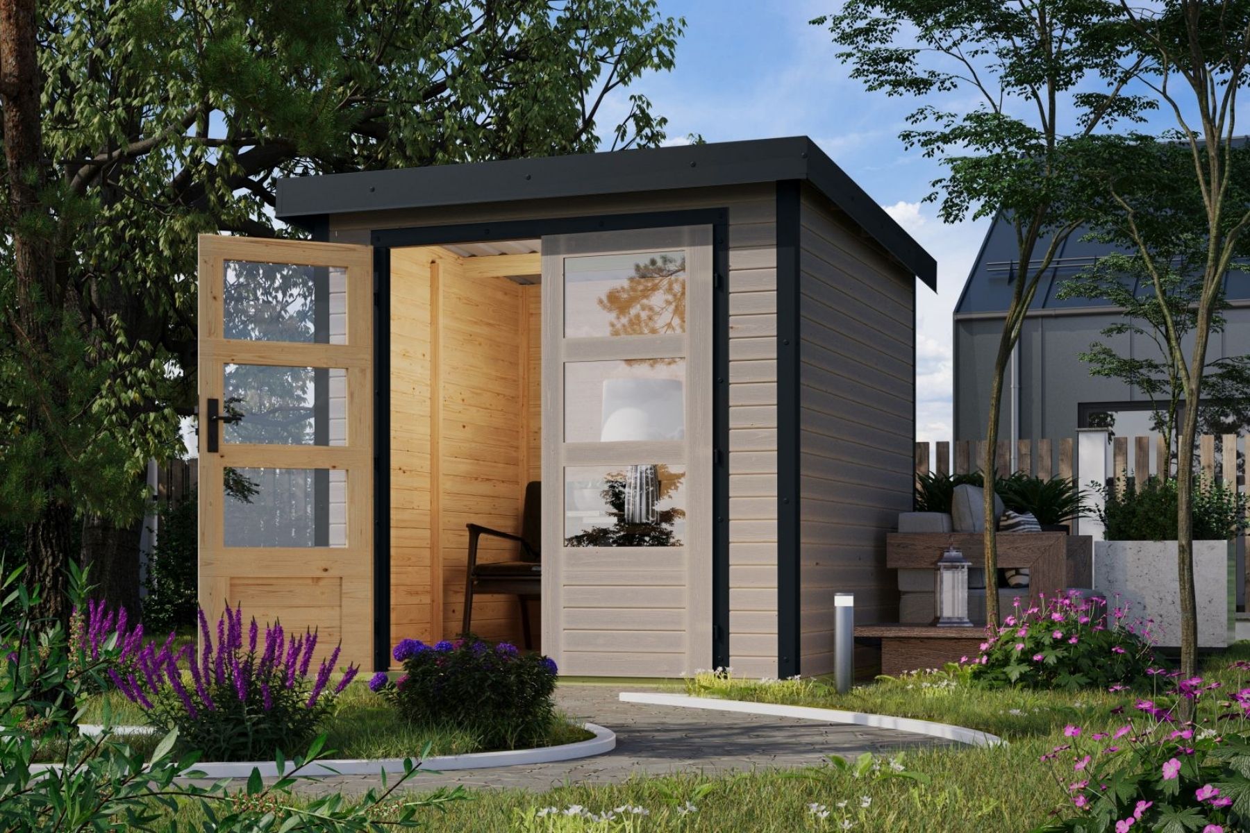 Karibu Holz Metall Gartenhaus Kalypso 4 6m Hellgrau Anthrazit karibu-holz-metall-gartenhaus-kalypso-4-6m-hellgrau-anthrazit