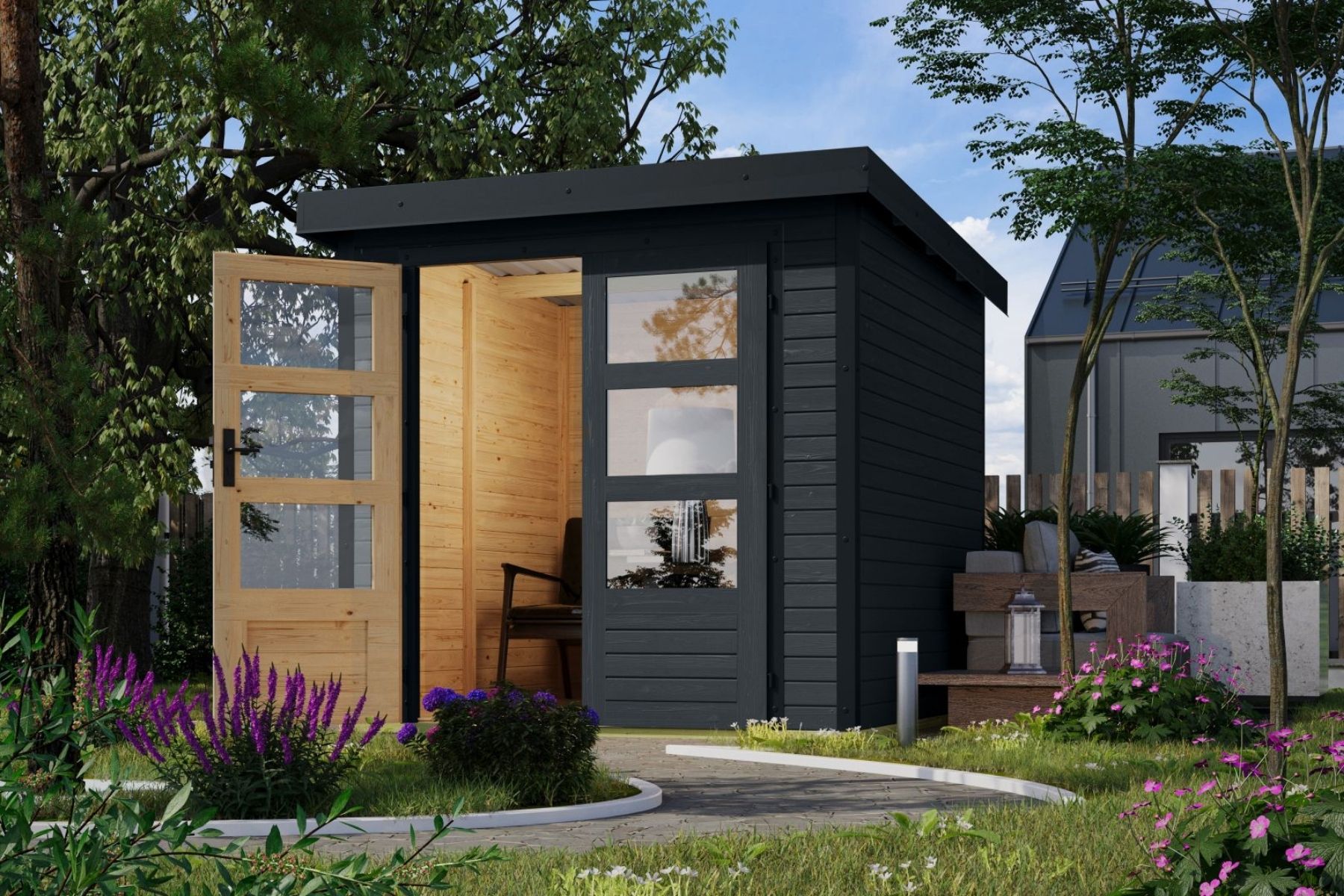 Karibu Holz/Metall Gartenhaus Kalypso 4,6 m² Anthrazit/Anthrazit