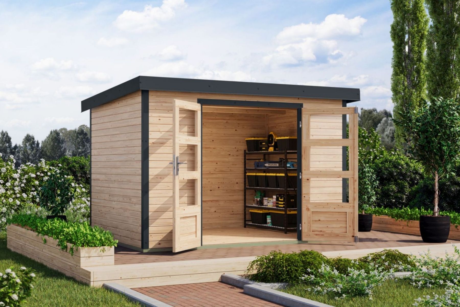 Karibu Holz/Metall Gartenhaus Kalypso 6,6 m² Natur/Anthrazit