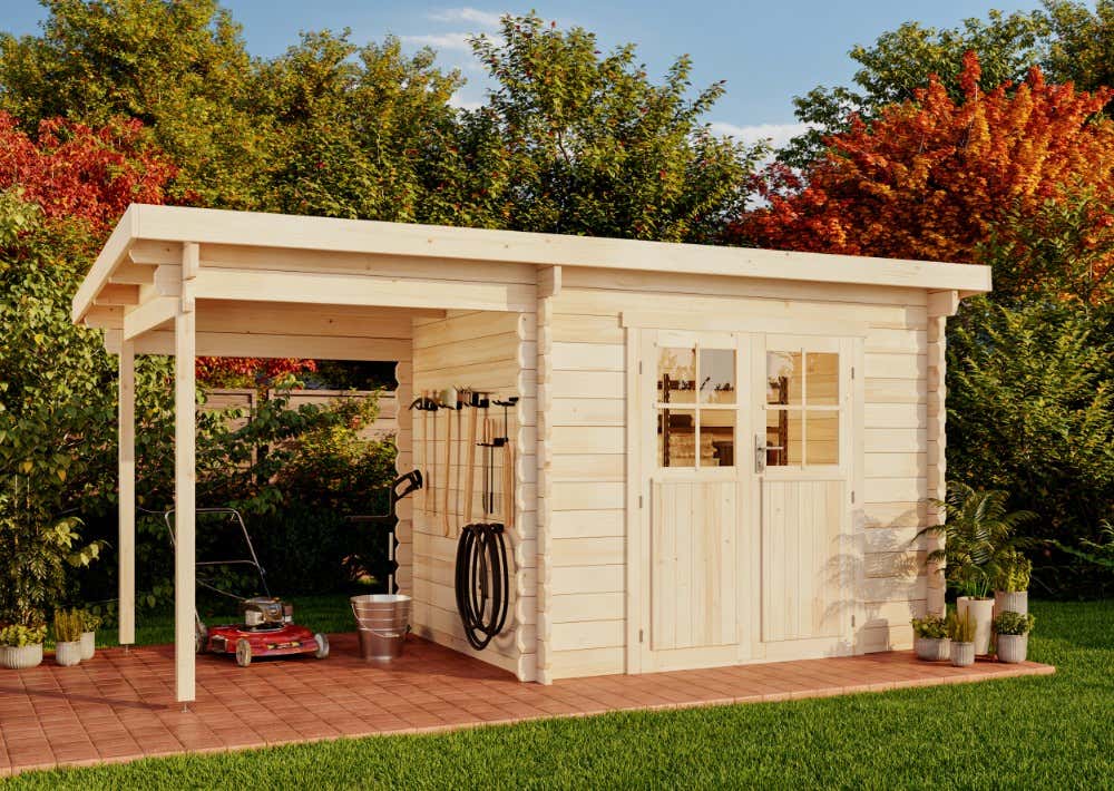 Rabatt: 32 % Holz-Gartenhaus Korfu mit Schleppdach 8m² Rabatt: 32 % Holz-Gartenhaus Korfu mit Schleppdach 8m²