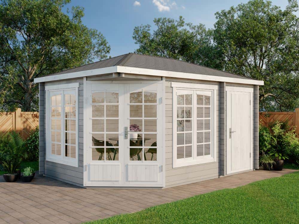 5-Eck Gartenhaus Modell Josephine – 40 mit Anbau 5x3m | Rabatt: 22 % 5-Eck Gartenhaus Modell Josephine – 40 mit Anbau 5x3m | Rabatt: 22 %