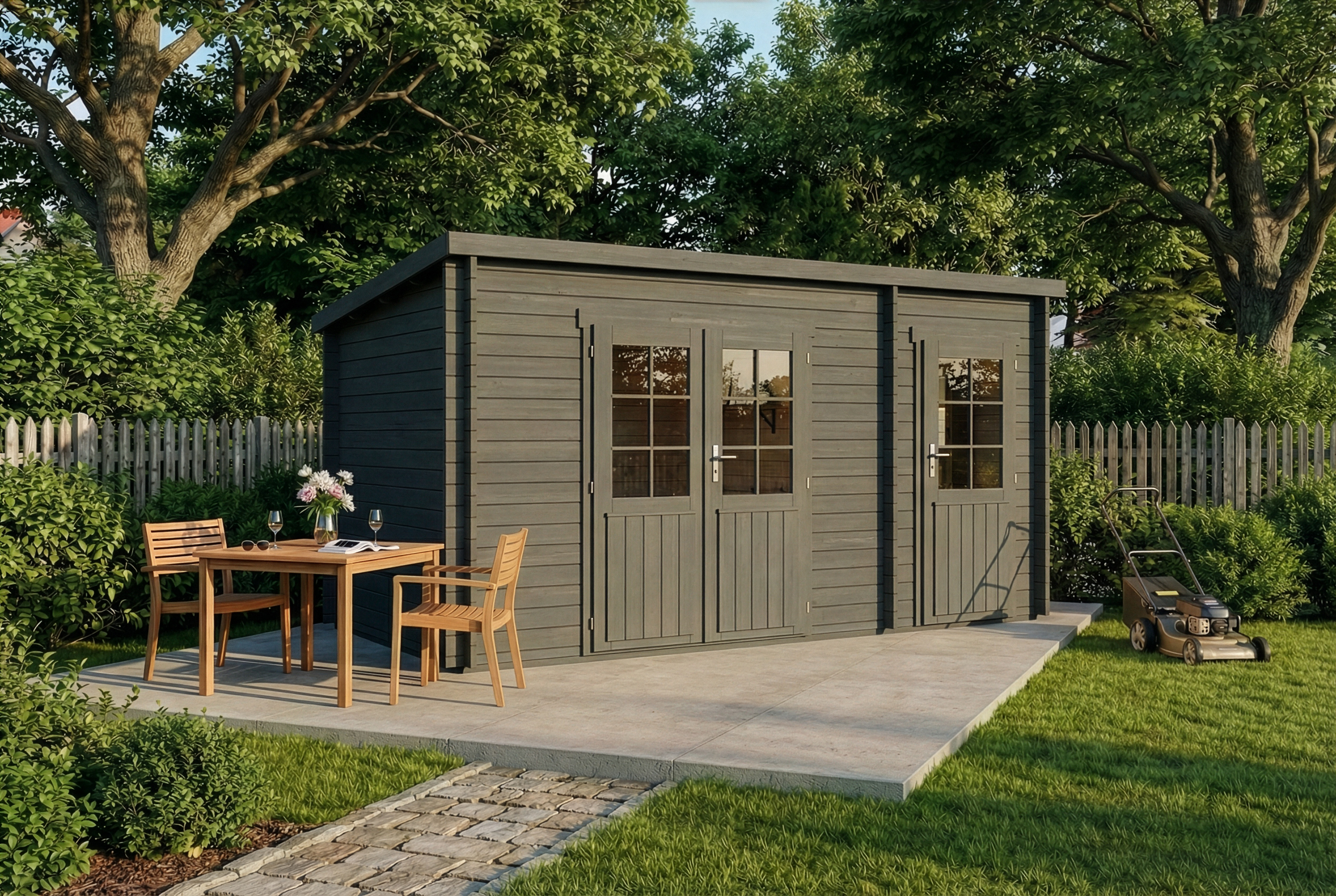 16 % Discount! Pultdach Gartenhaus Maria mit Anbau|5x3m