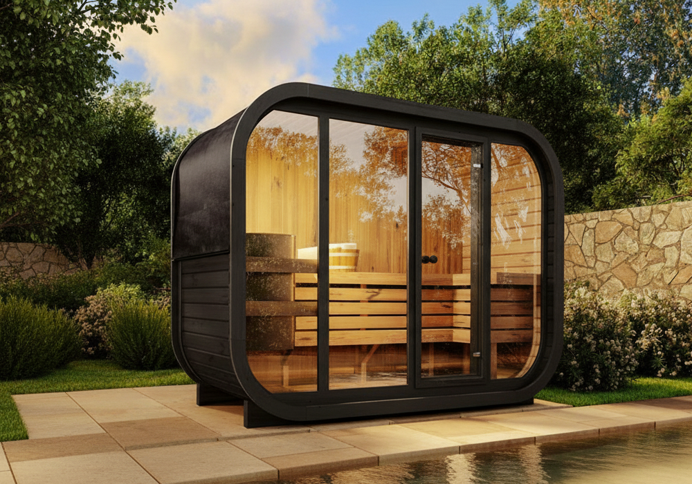 Rabatt: 49 % FinnTherm Fasssauna Ellipso L black 3m² Rabatt: 49 % FinnTherm Fasssauna Ellipso L black 3m²