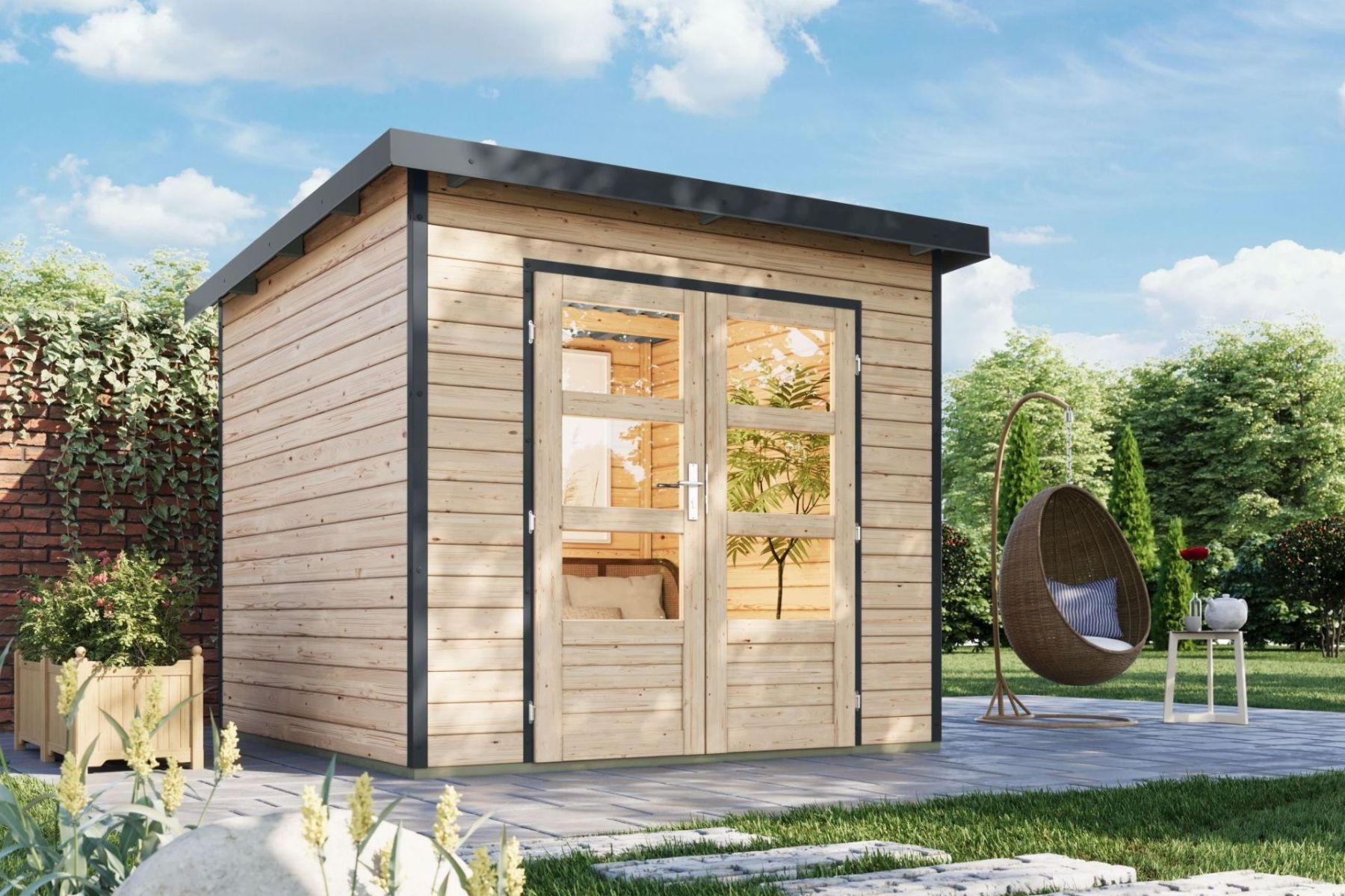 Karibu Holz/Metall Gartenhaus Pleione 6 m² Natur/Anthrazit