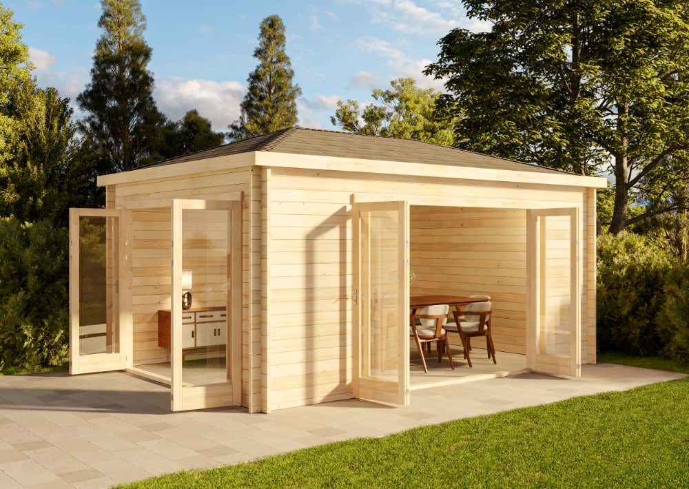 Rabatt: 20 % Holz-Gartenhaus Sunrise 20m² Rabatt: 20 % Holz-Gartenhaus Sunrise 20m²
