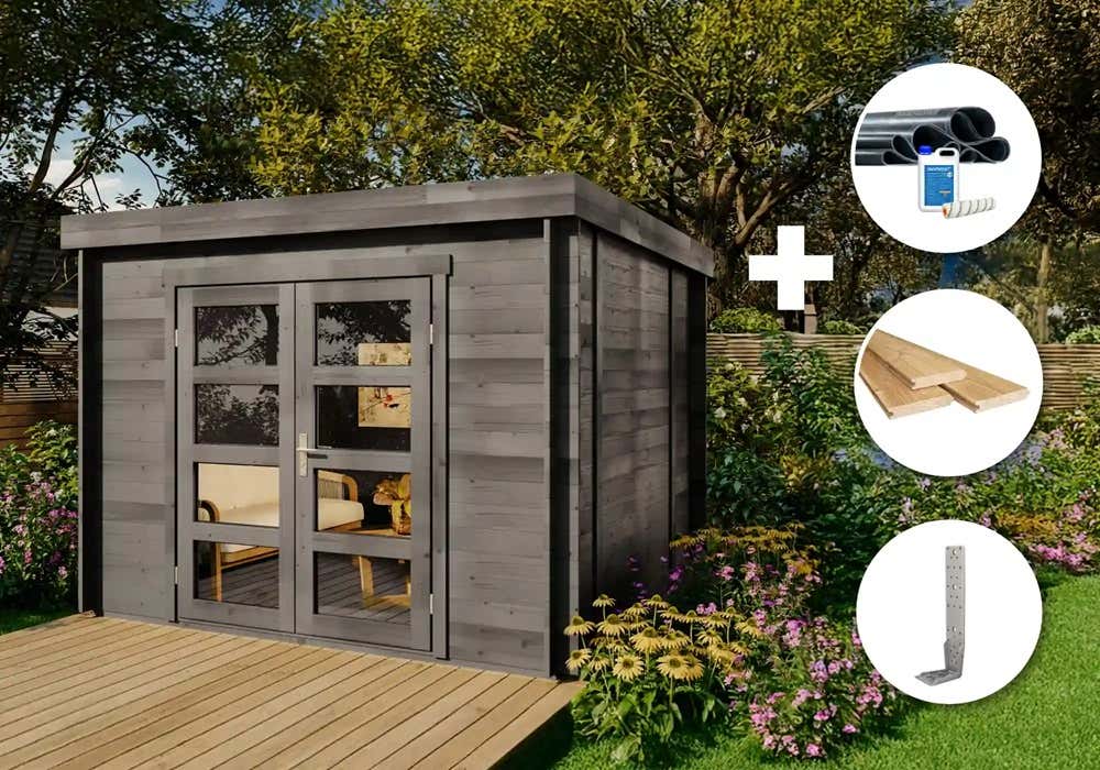 35 % Discount! ECO Set – Gartenhaus Paloma Sol – grau 9m² 35 % Discount! ECO Set – Gartenhaus Paloma Sol – grau 9m²