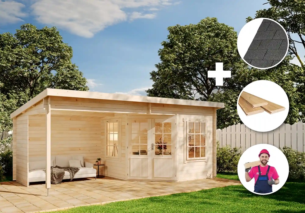 Premium Set 5-Eck Gartenhaus Carl 6x3m inkl. Montage