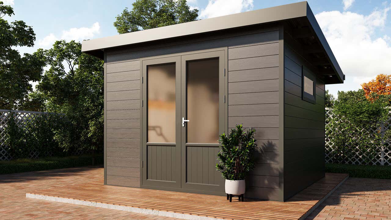 Wolff Finnhaus WPC Gerätehaus Terra 3030 28 Anthrazit/Hellgrau