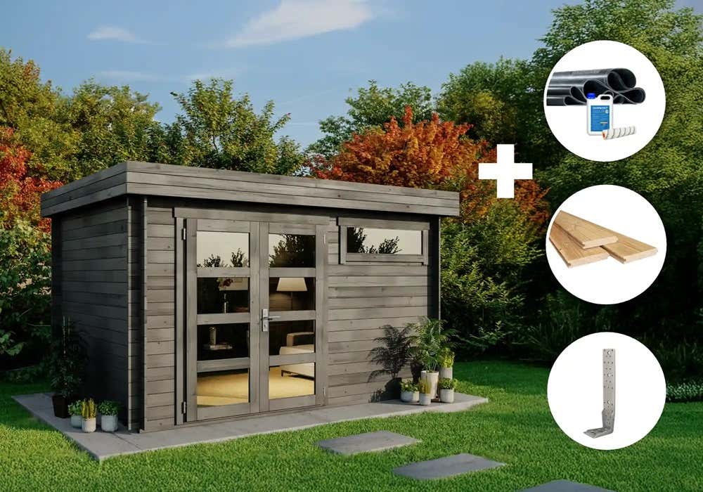 ECO Set - Gartenhaus Leandro - 28 - grau|4x3m ECO Set - Gartenhaus Leandro - 28 - grau|4x3m