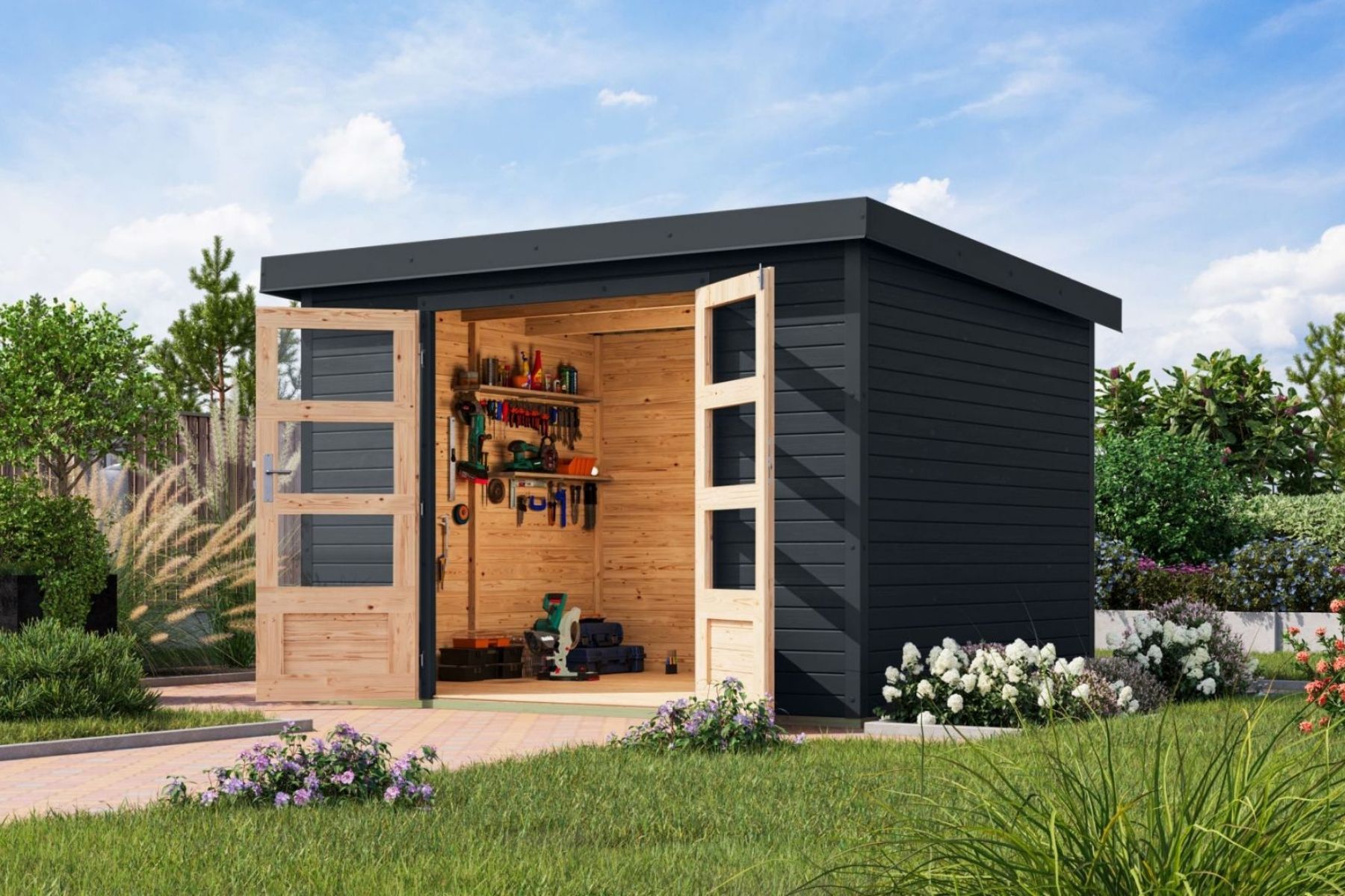 Karibu Holz/Metall Gartenhaus Kalypso 7,3 m² Anthrazit/Anthrazit