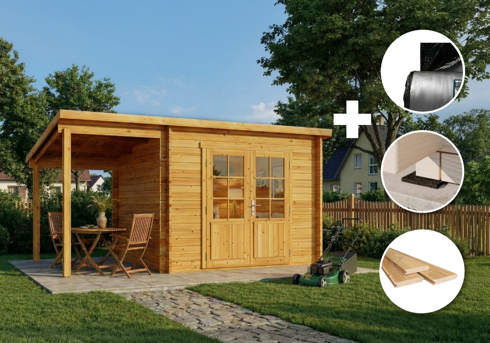 11% Rabatt! ECO Set - Pultdach Gartenhaus Maria mit Schleppdach - imprägniert | 5x3m