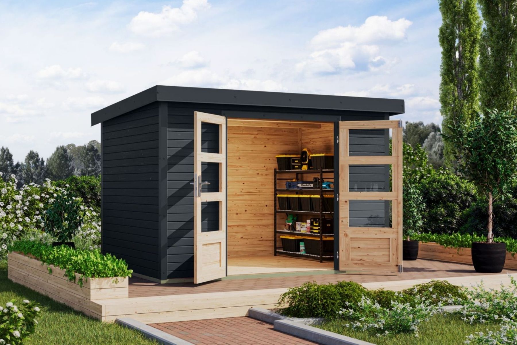 Karibu Holz/Metall Gartenhaus Kalypso 6,6 m² Anthrazit/Anthrazit