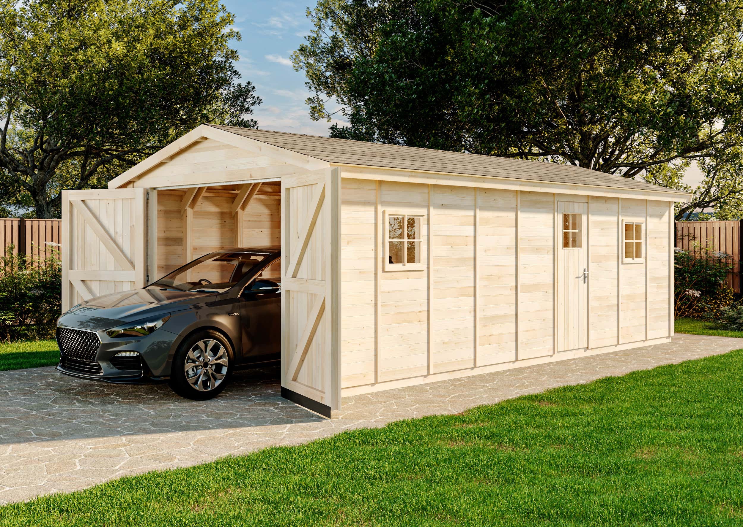 B-Ware Alpholz Einzelgarage Skagen M mit Geräteraum + Doppeltor – 2x Fenster 2-flg. Doppeltor B-Ware Alpholz Einzelgarage Skagen M mit Geräteraum + Doppeltor – 2x Fenster 2-flg. Doppeltor