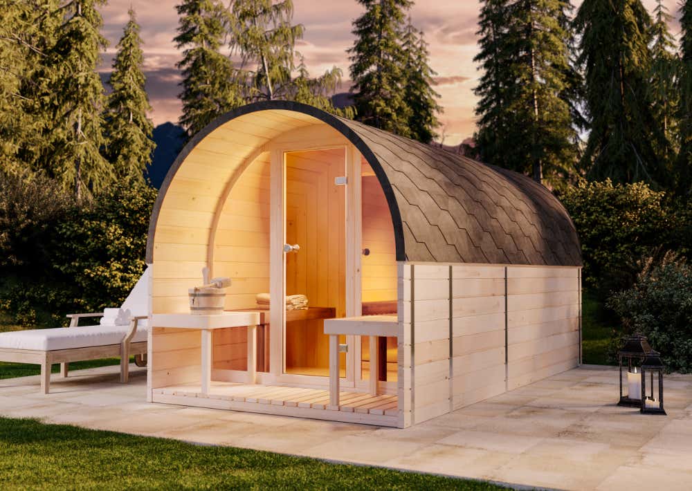 Rabatt: 20 % FinnTherm Fasssauna ScandiPod Deluxe mit Glasfront 8m² Rabatt: 20 % FinnTherm Fasssauna ScandiPod Deluxe mit Glasfront 8m²